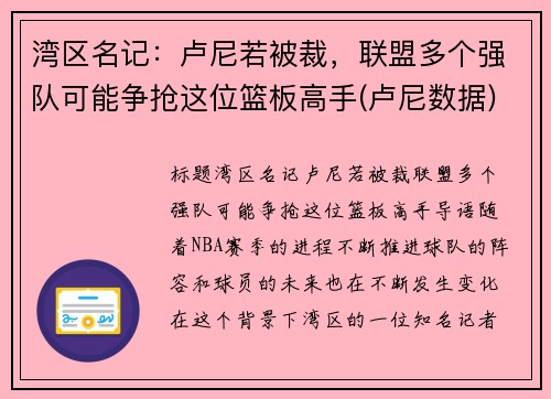 湾区名记：卢尼若被裁，联盟多个强队可能争抢这位篮板高手(卢尼数据)