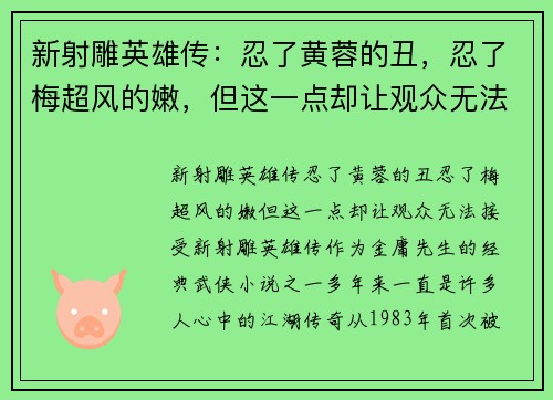 新射雕英雄传：忍了黄蓉的丑，忍了梅超风的嫩，但这一点却让观众无法接受
